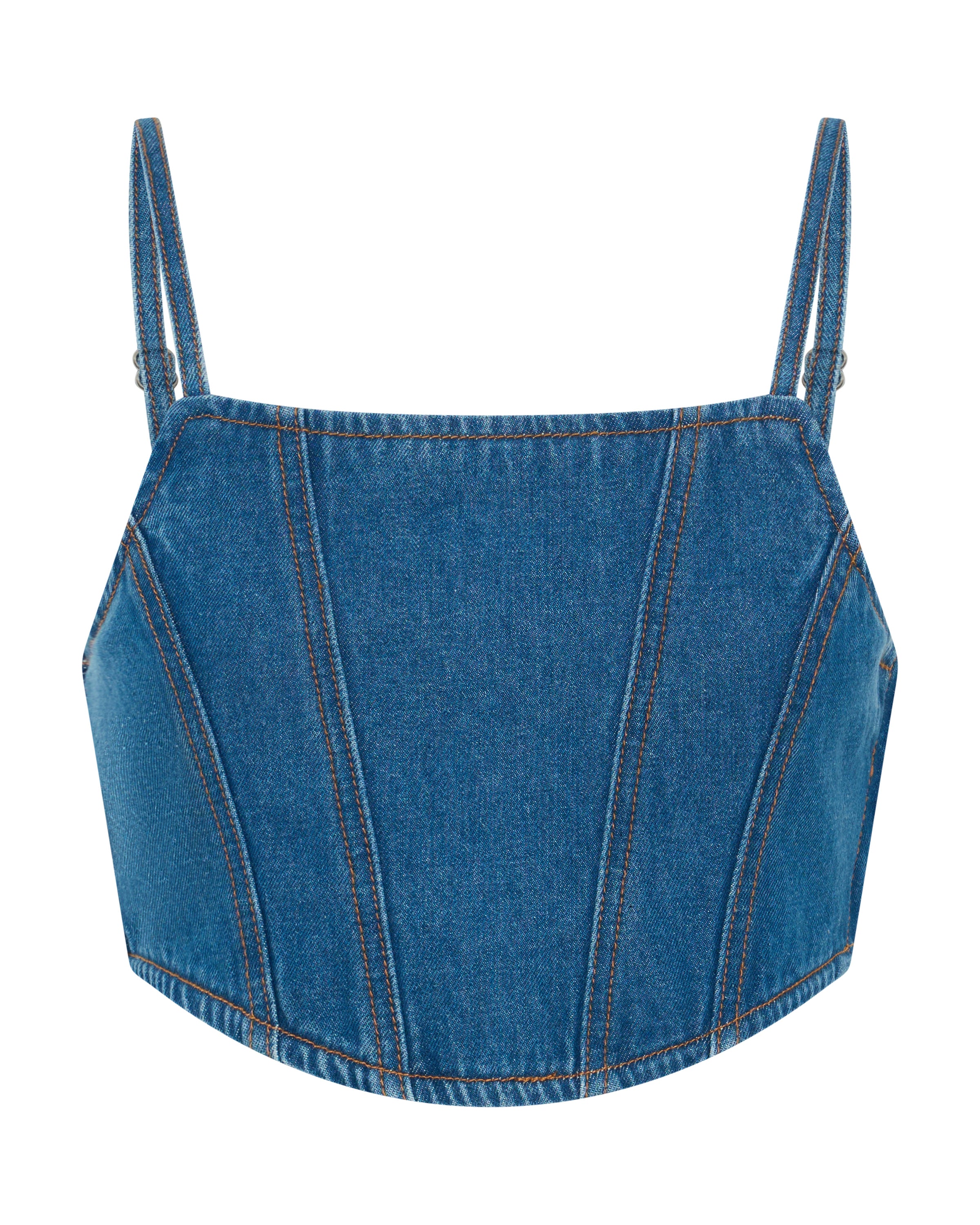 Honey Rider Bustier Crop Denim Top - Pacifica Blue | One Teaspoon USA