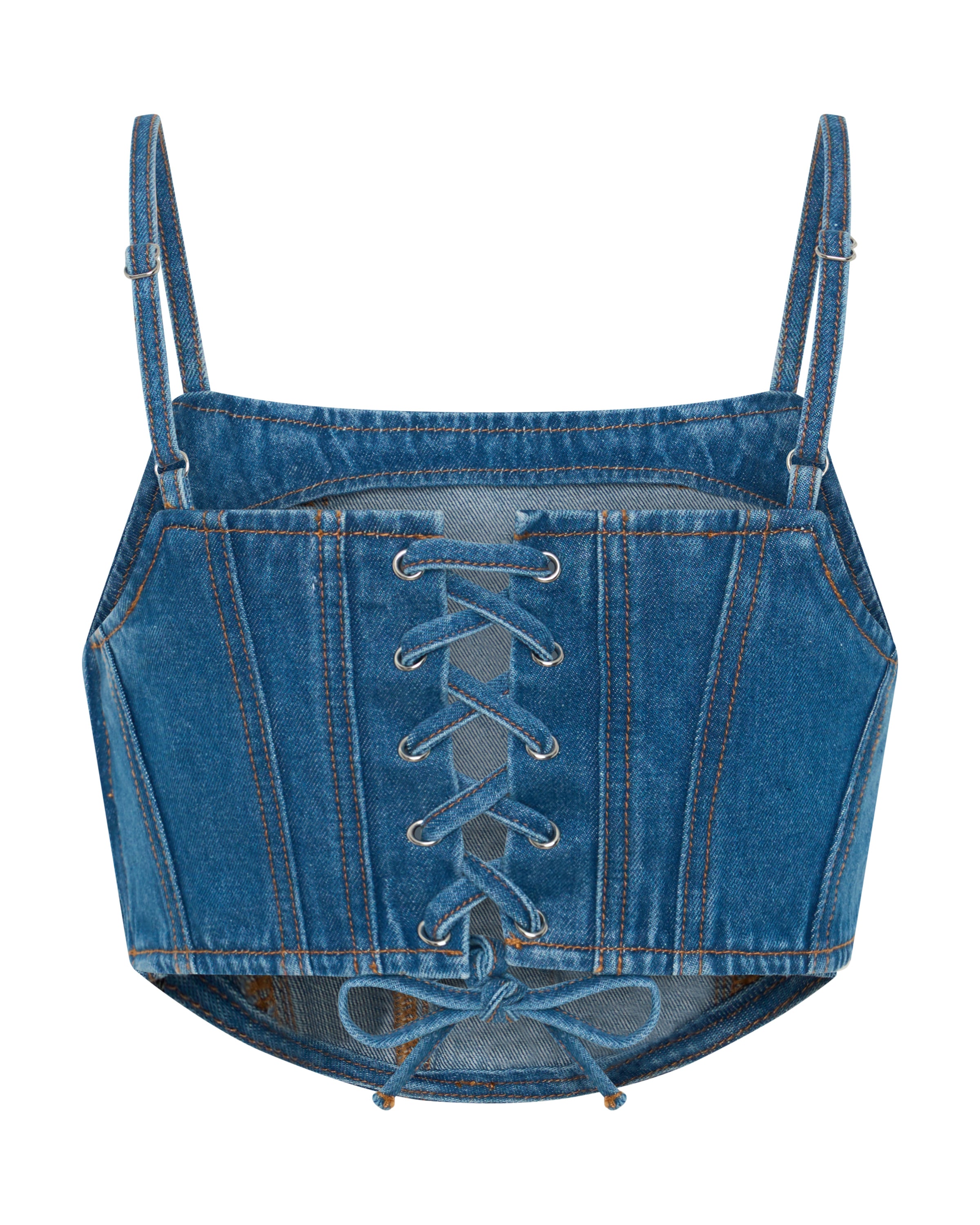 Honey Rider Bustier Crop Denim Top - Pacifica Blue | One Teaspoon USA