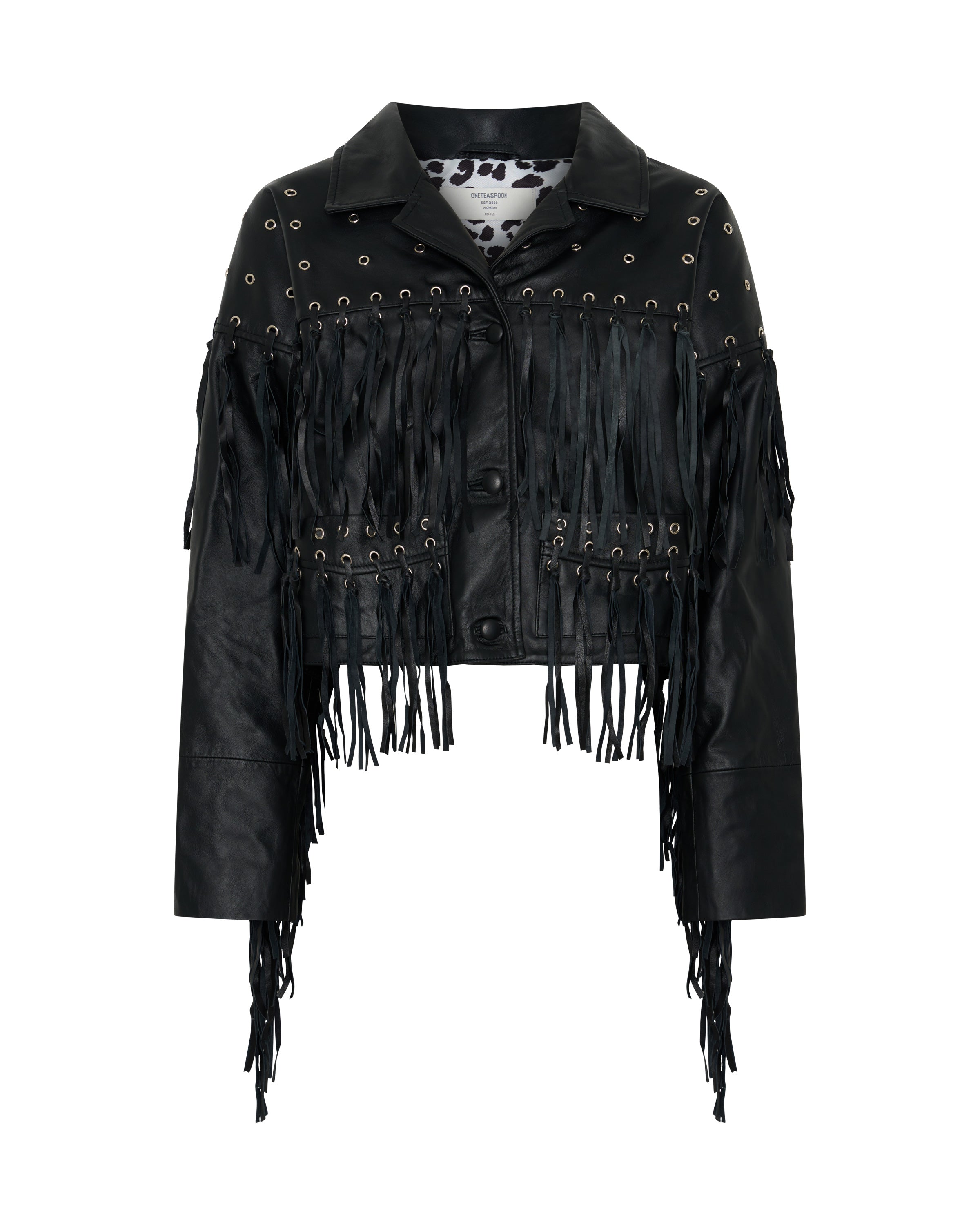 Rogue Rodeo Fringed Cropped Leather Jacket - Black | One Teaspoon USA