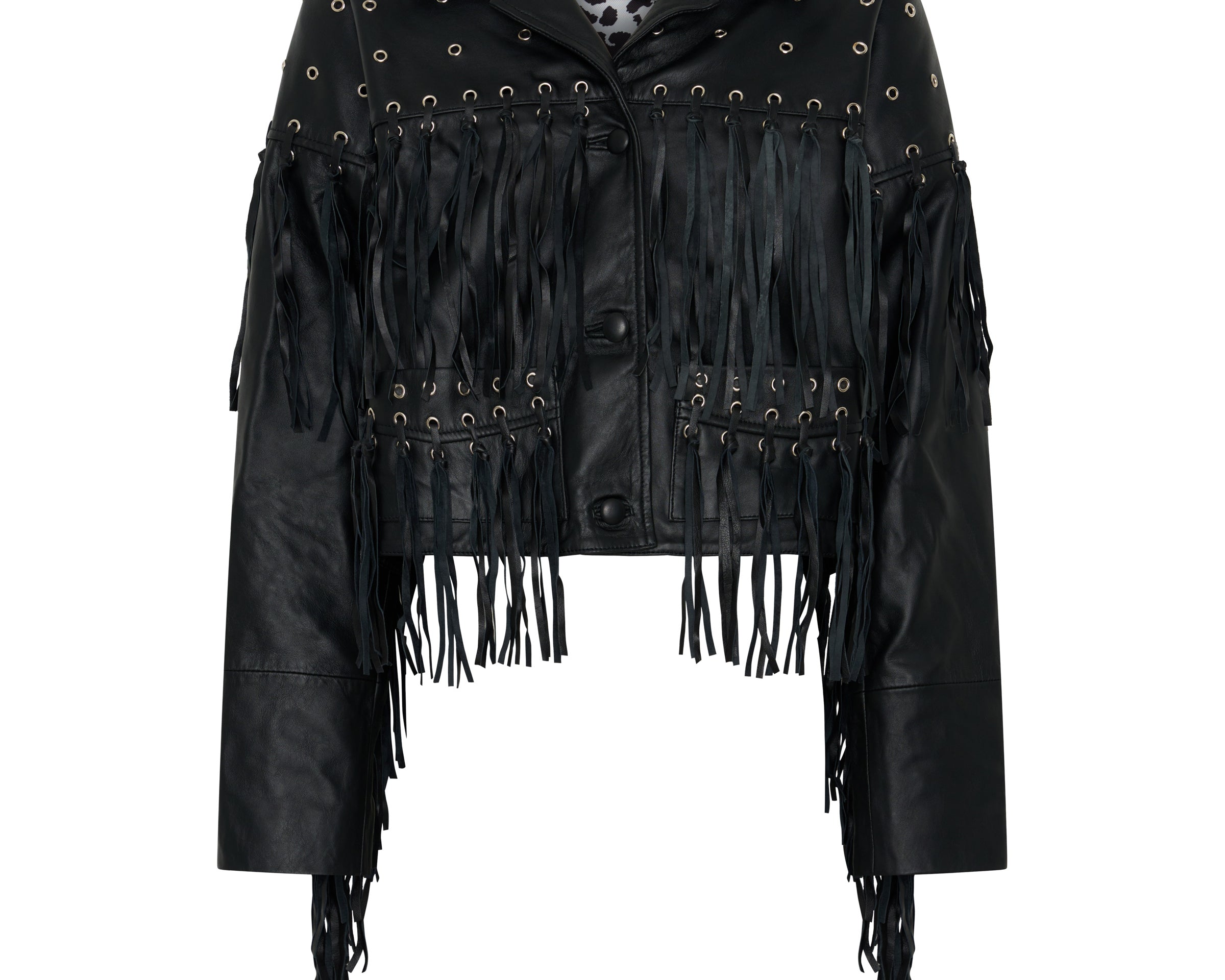 Rogue Rodeo Fringed Cropped Leather Jacket - Black