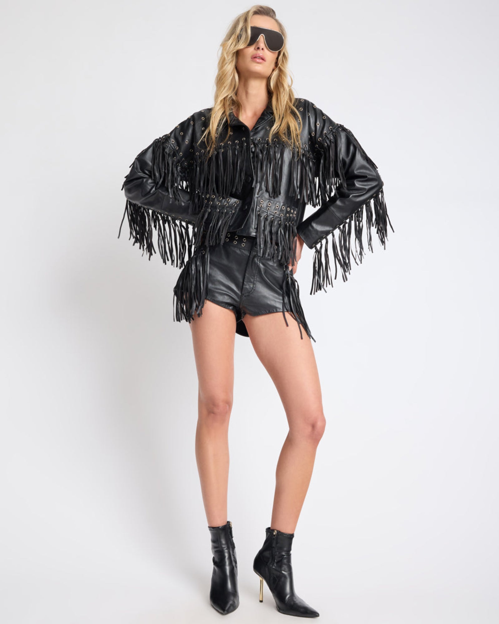 Rogue Rodeo Fringed Cropped Leather Jacket - Black | One Teaspoon USA