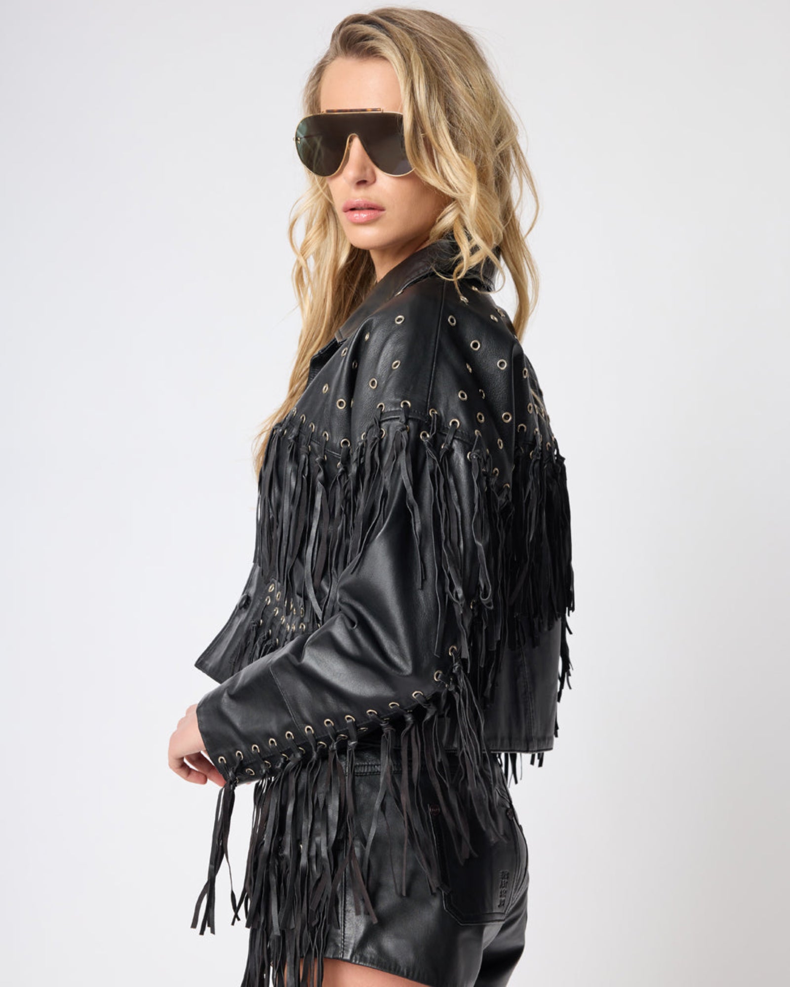 Rogue Rodeo Fringed Cropped Leather Jacket - Black | One Teaspoon USA