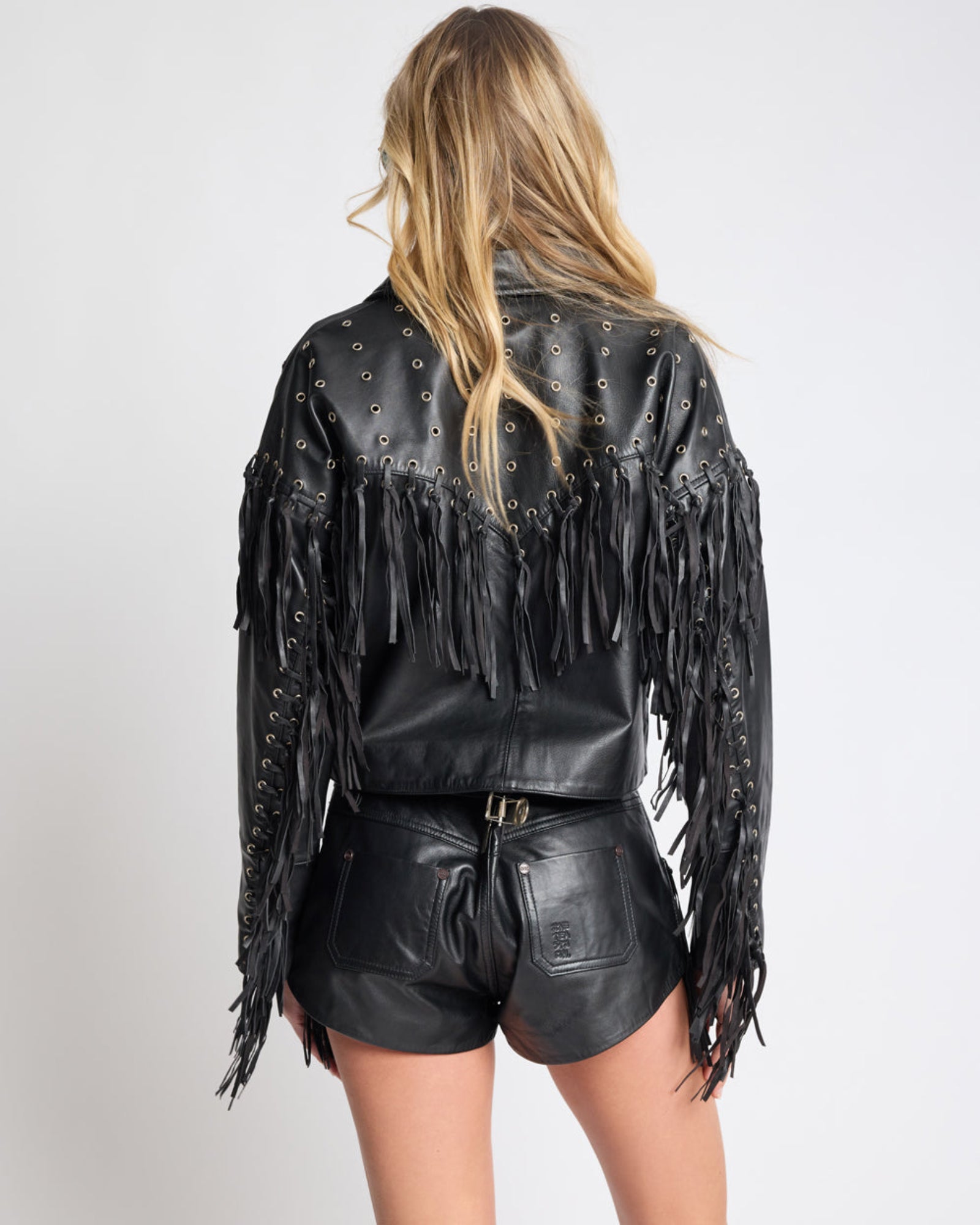 Rogue Rodeo Fringed Cropped Leather Jacket - Black | One Teaspoon USA