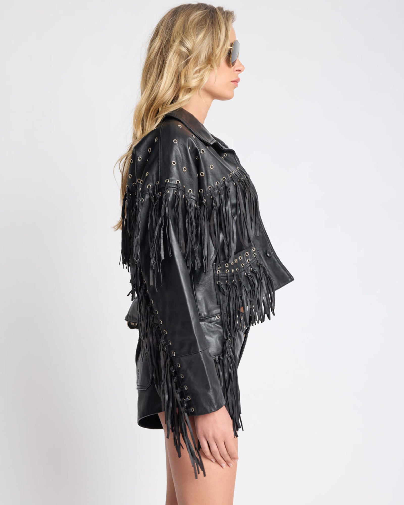 Rogue Rodeo Fringed Cropped Leather Jacket - Black | One Teaspoon USA
