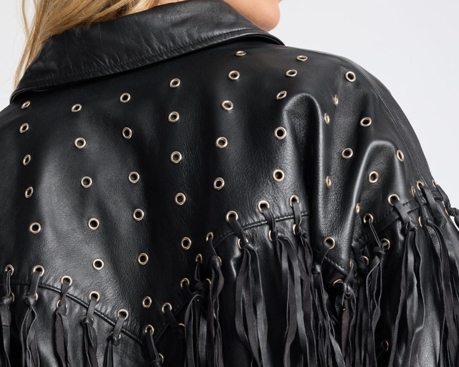 Rogue Rodeo Fringed Cropped Leather Jacket - Black