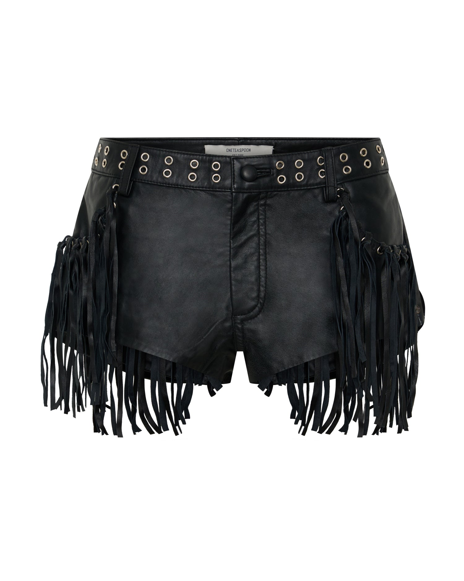 Rogue Rodeo Fringed Micro Leather Shorts - Black