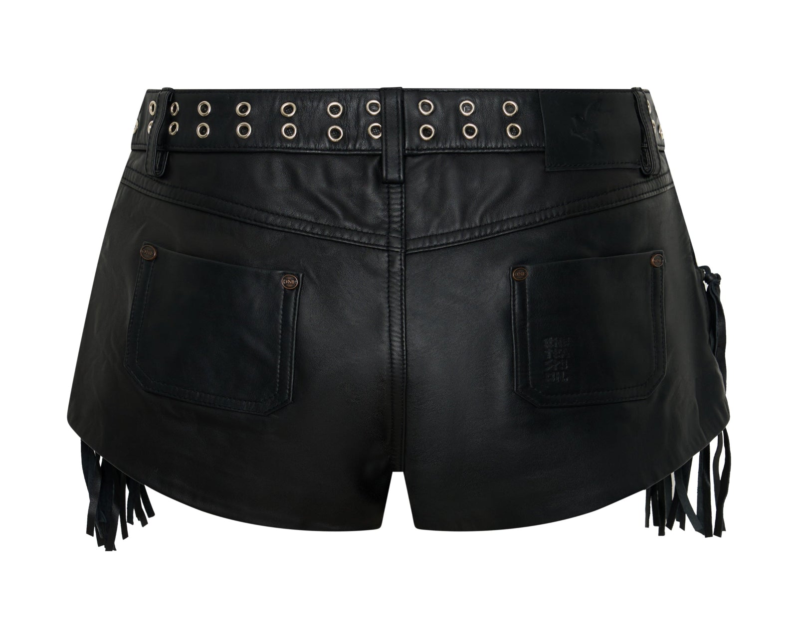 Rogue Rodeo Fringed Micro Leather Shorts - Black