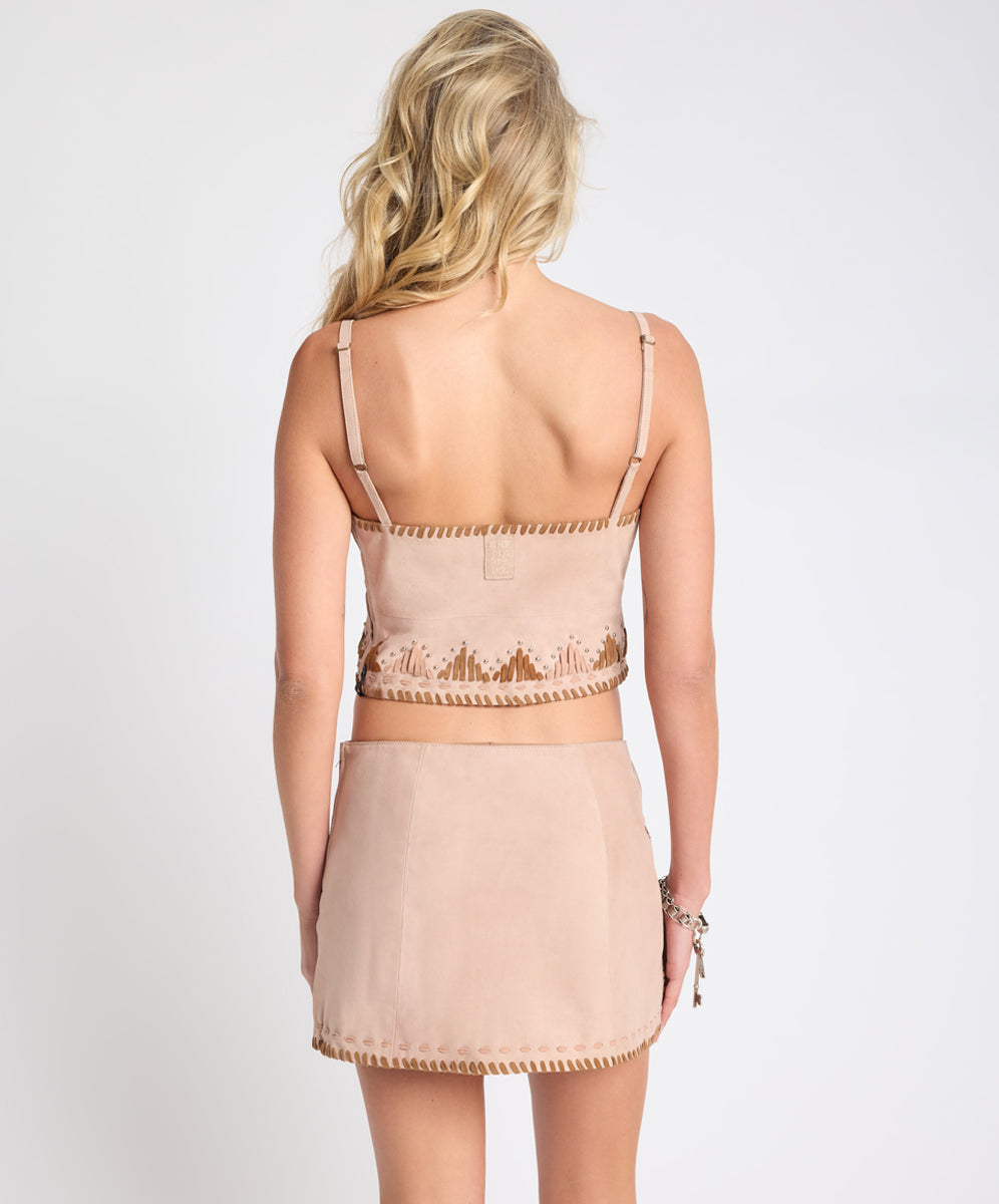 Wild Prairie Bustier Suede Crop Top - Dusty Pink | One Teaspoon USA