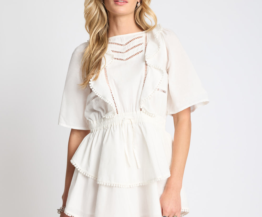 Woodstock Ruffle Mini Dress - Ivory