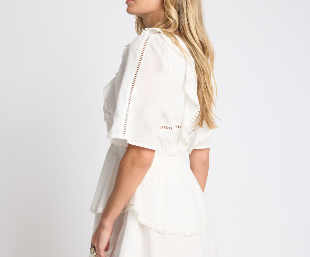 Woodstock Ruffle Mini Dress - Ivory
