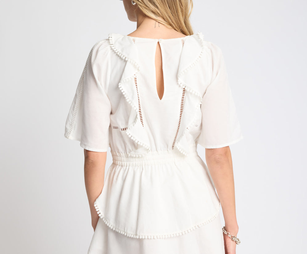 Woodstock Ruffle Mini Dress - Ivory