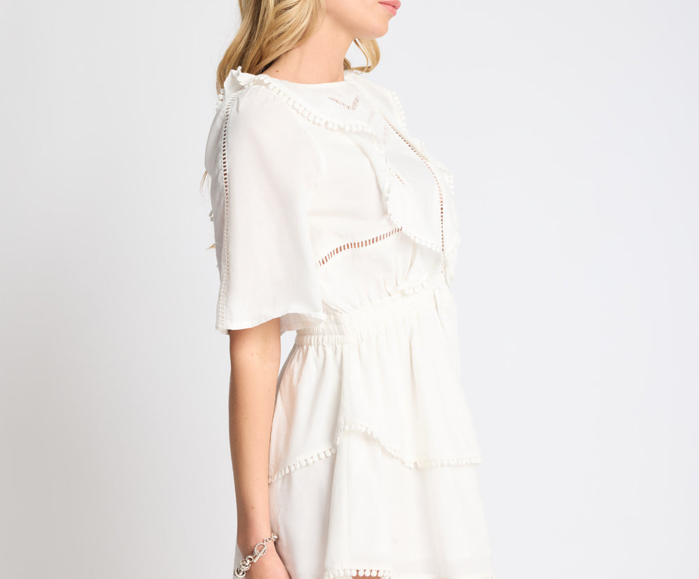 Woodstock Ruffle Mini Dress - Ivory