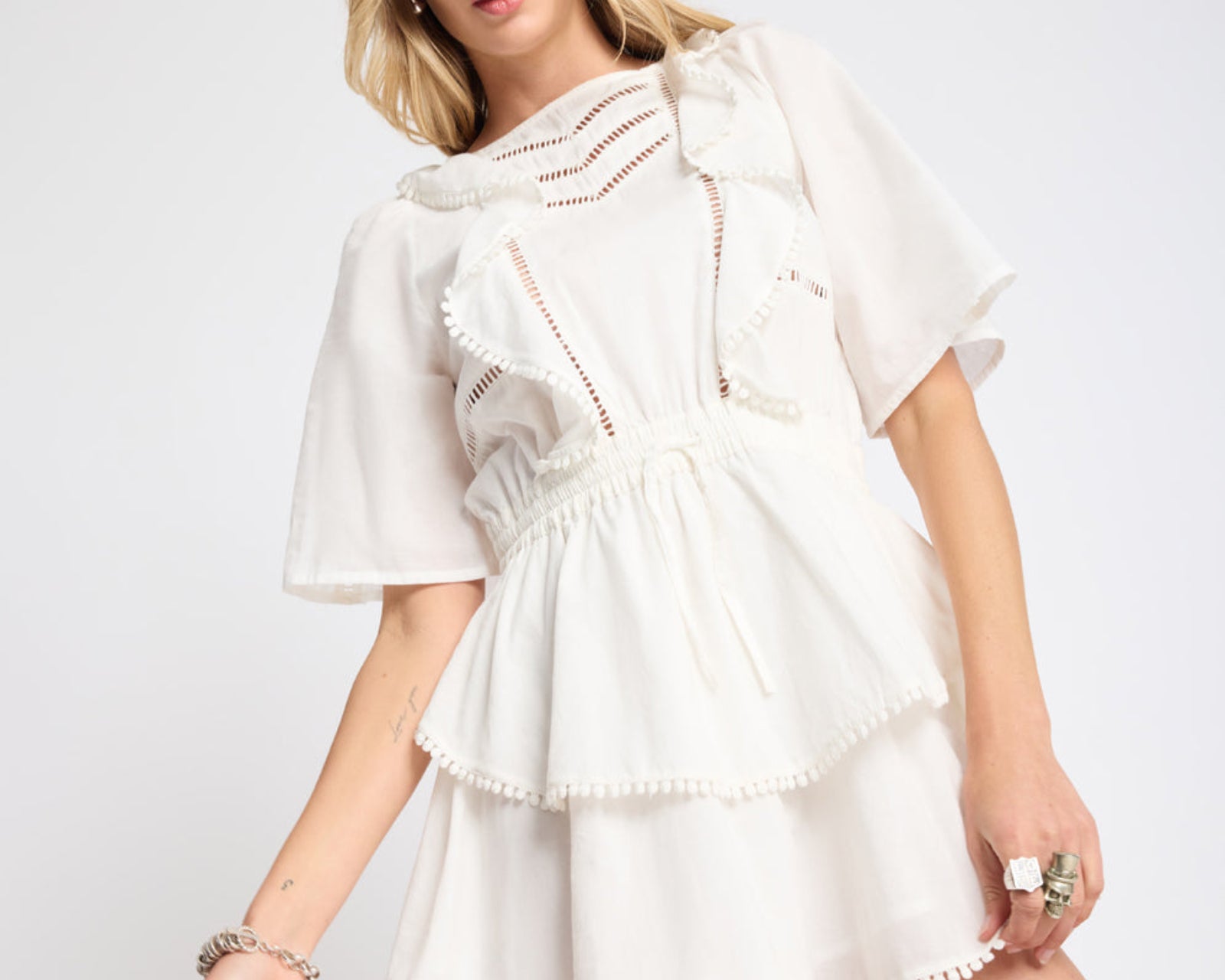 Woodstock Ruffle Mini Dress - Ivory