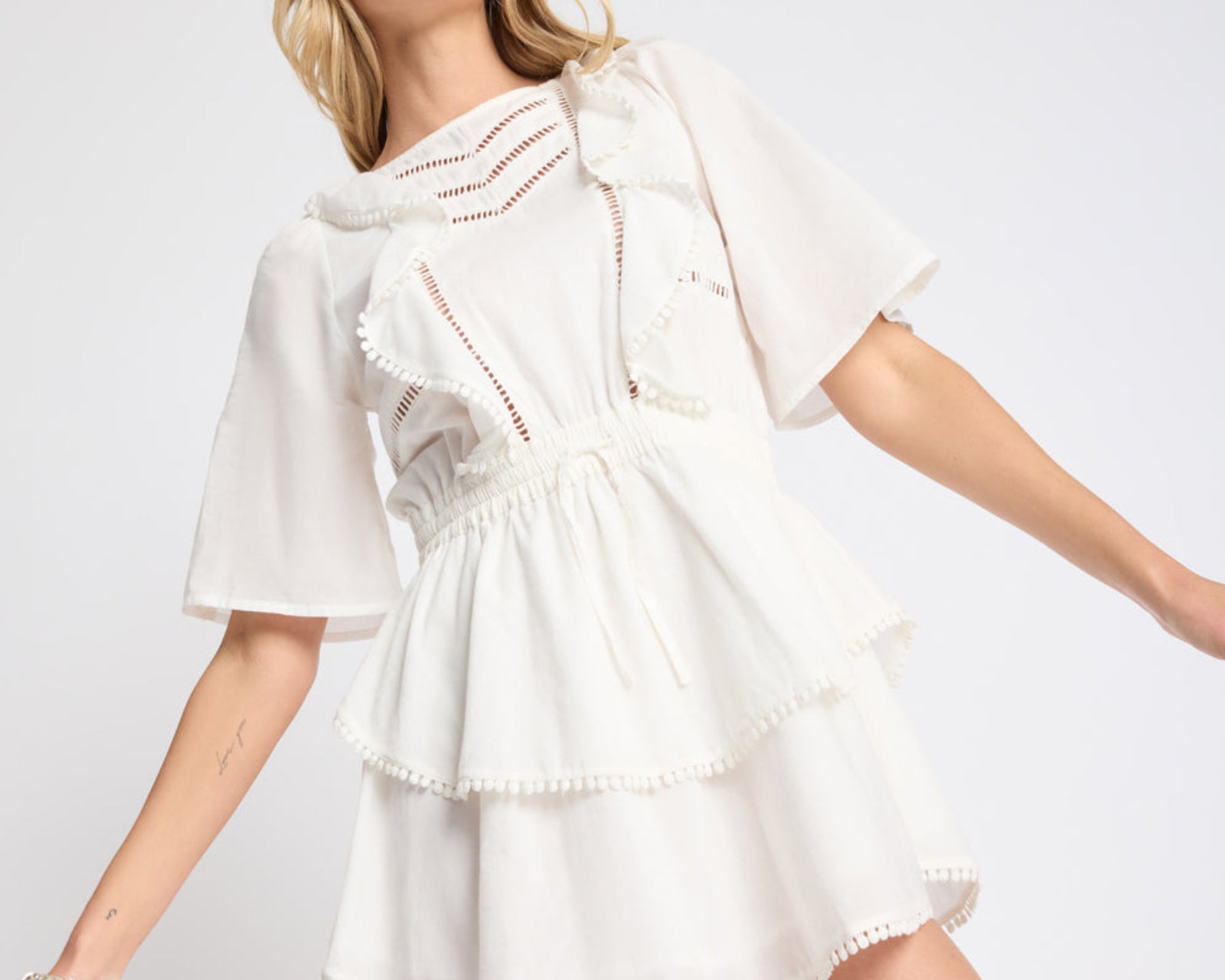Woodstock Ruffle Mini Dress - Ivory