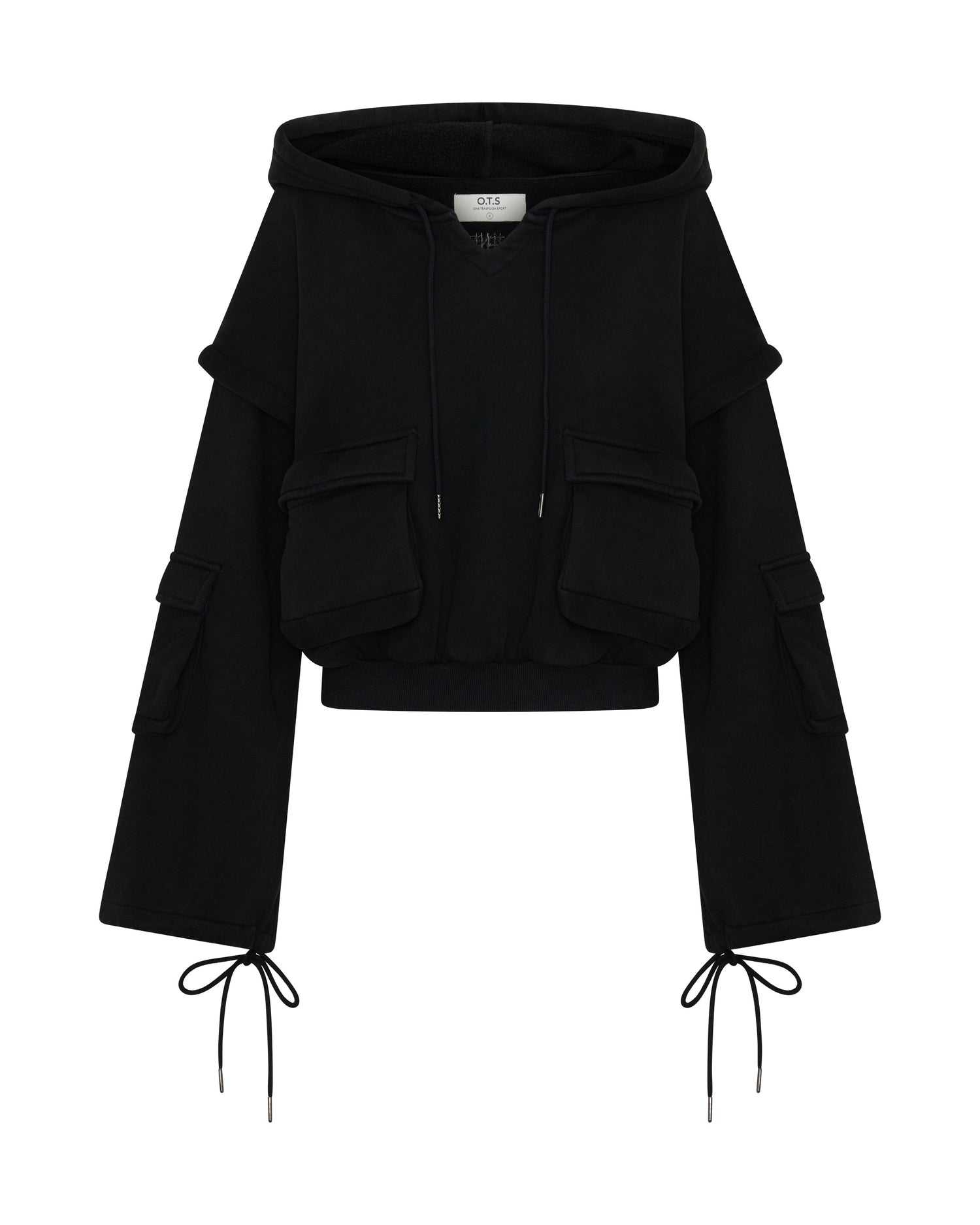 Puff Power Cropped Zip-Off Sleeve Hoodie  - Vintage Black