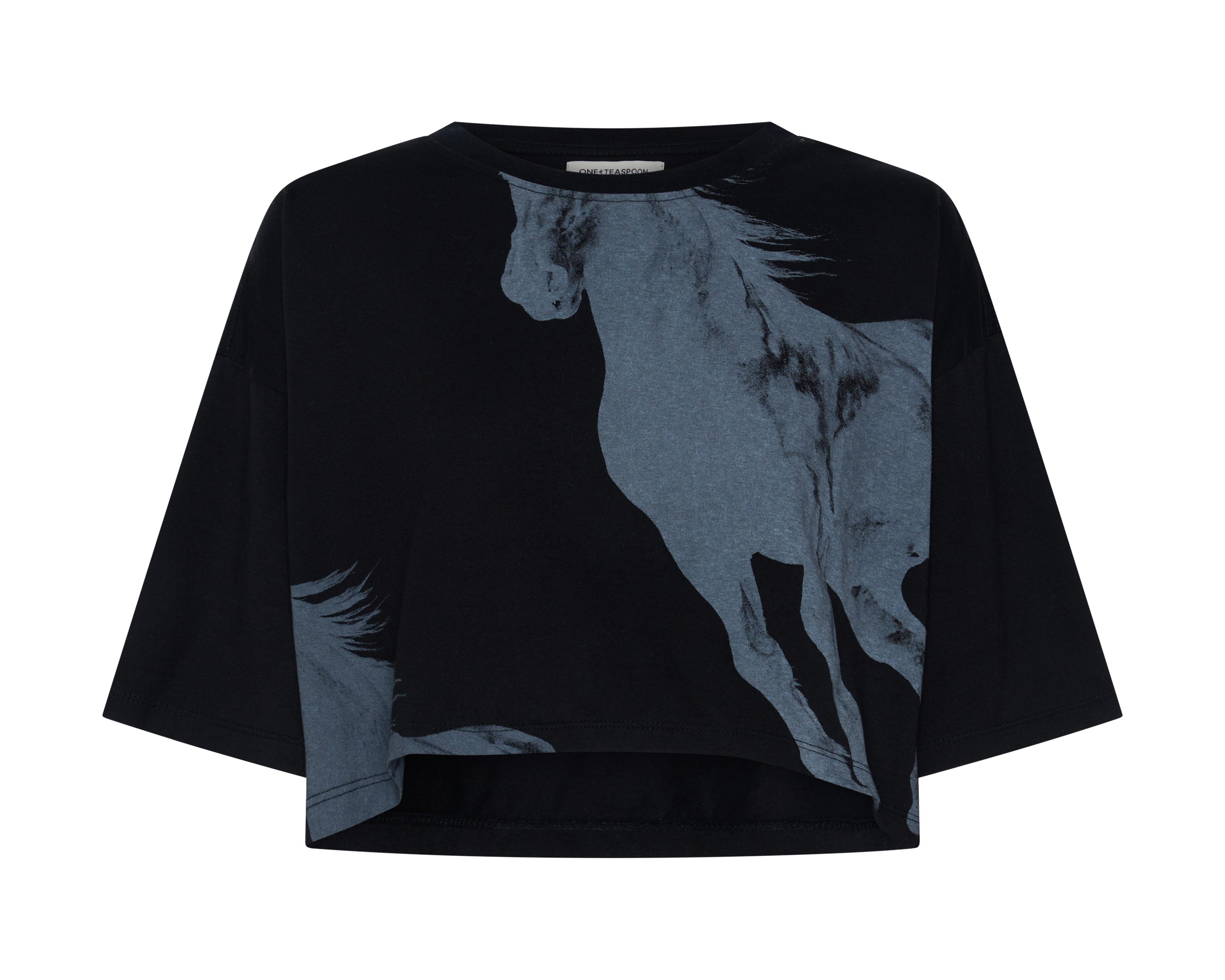 Wild Horses Crop Tee - Washed Black