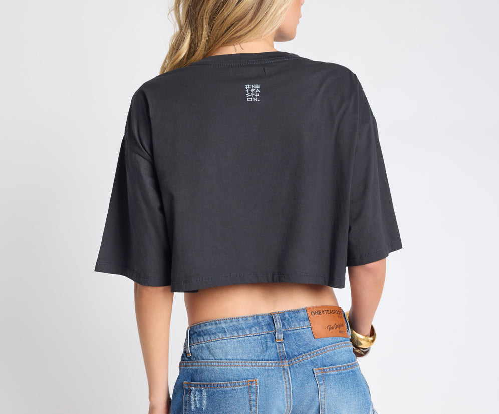 Wild Horses Crop Tee - Washed Black