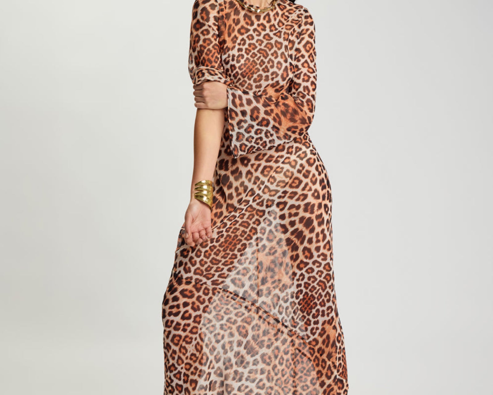 Ziggy Longsleeve Sheer Slip Maxi Dress - Leopard Print