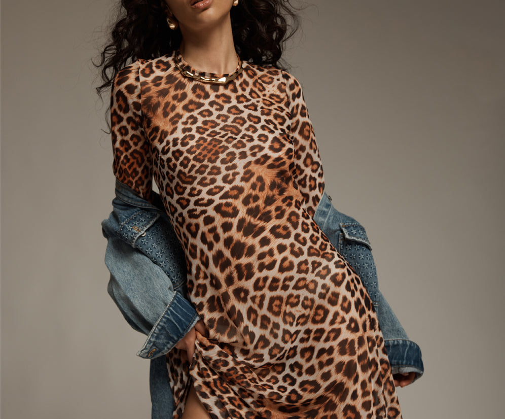 Ziggy Longsleeve Sheer Slip Maxi Dress - Leopard Print