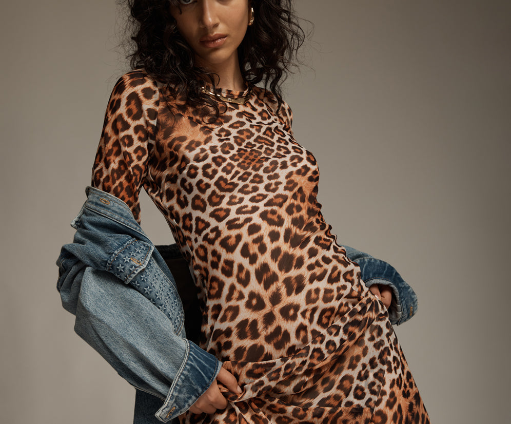 Ziggy Longsleeve Sheer Slip Maxi Dress - Leopard Print
