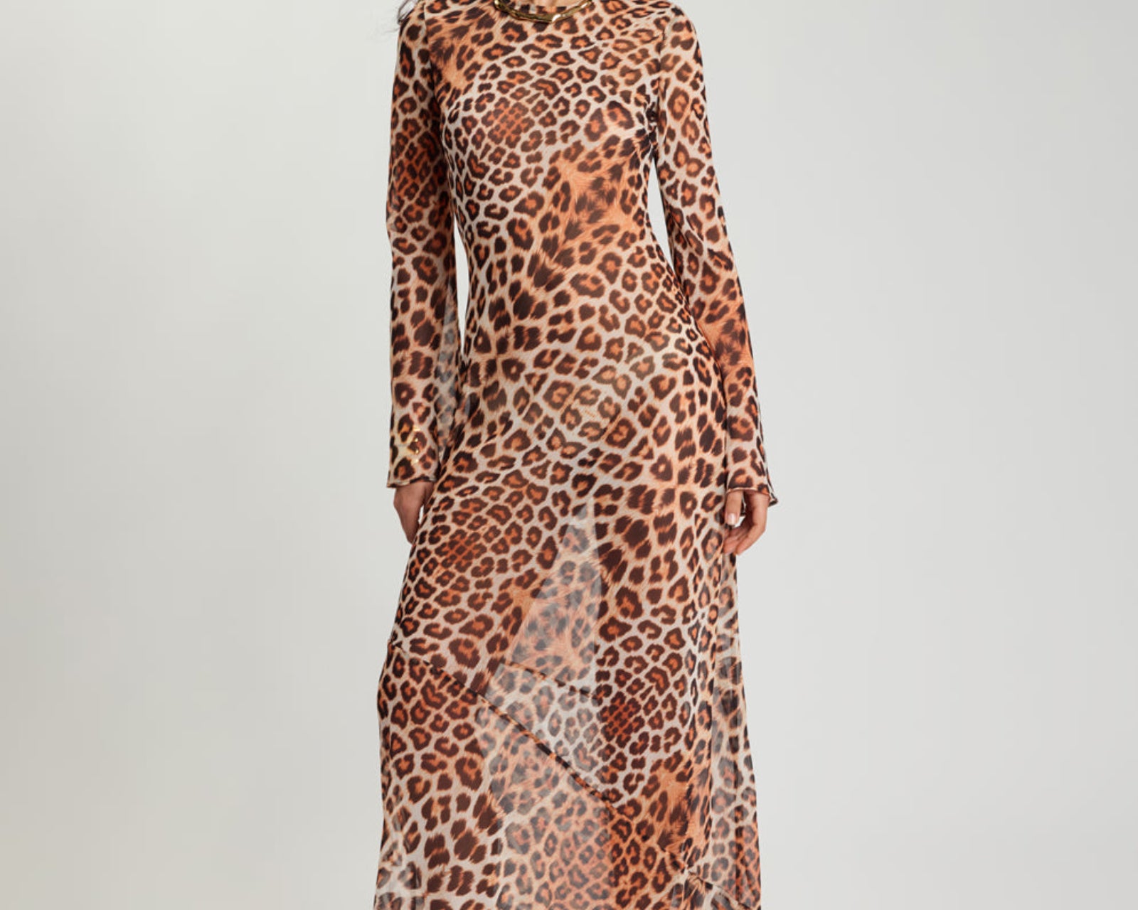 Ziggy Longsleeve Sheer Slip Maxi Dress - Leopard Print