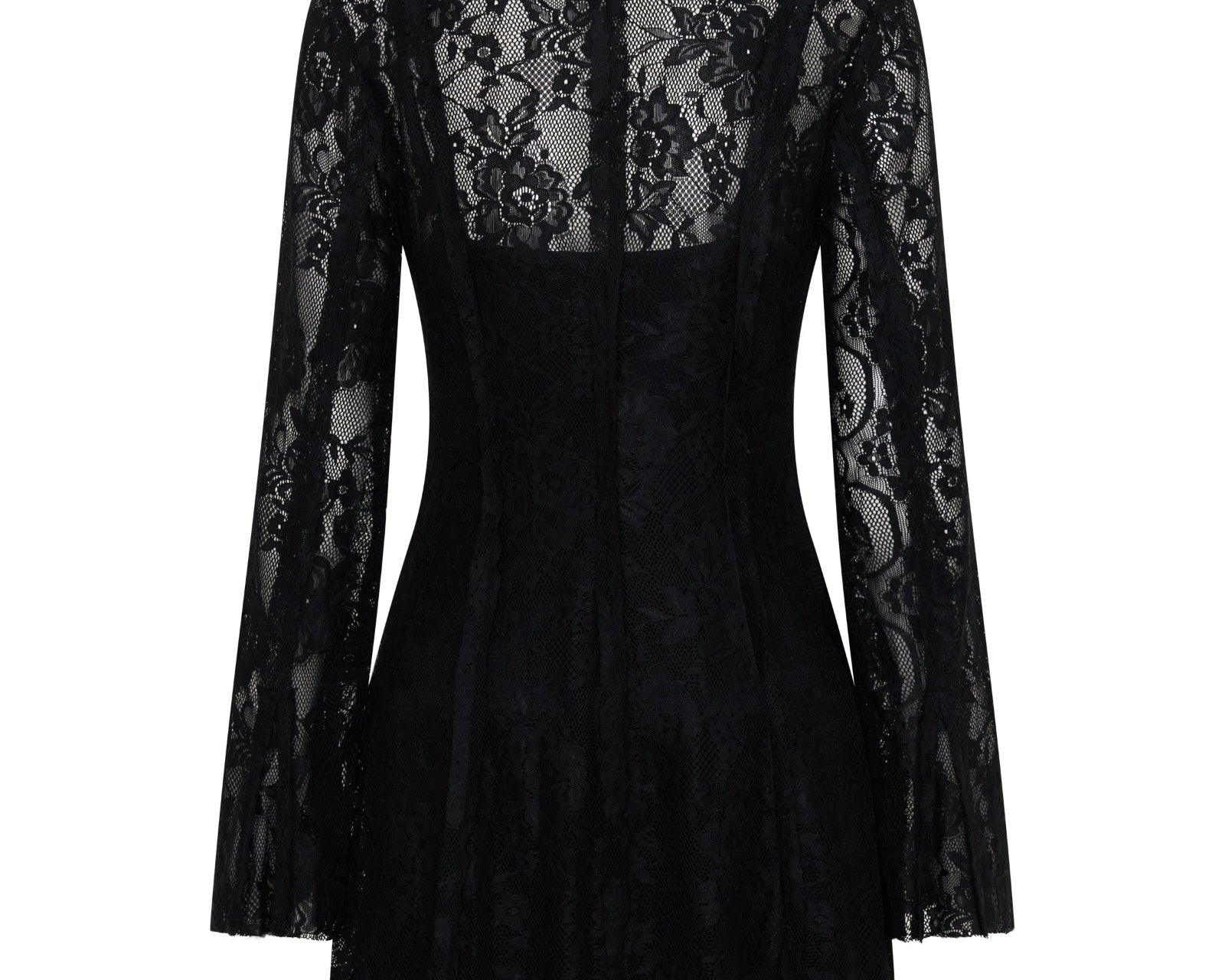 Vintage Whisper Lace Longsleeve Mini Dress - Black