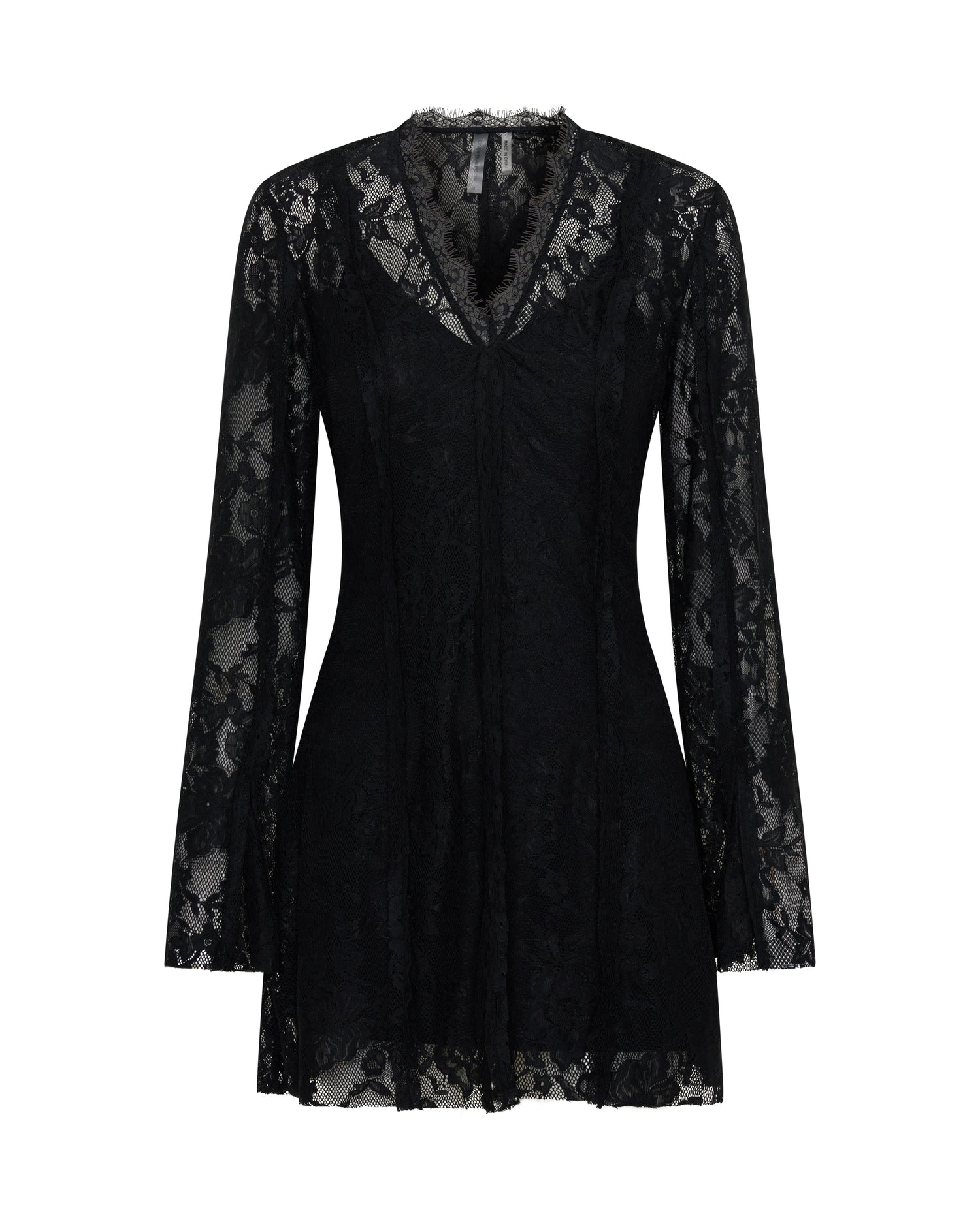 Vintage Whisper Lace Longsleeve Mini Dress - Black
