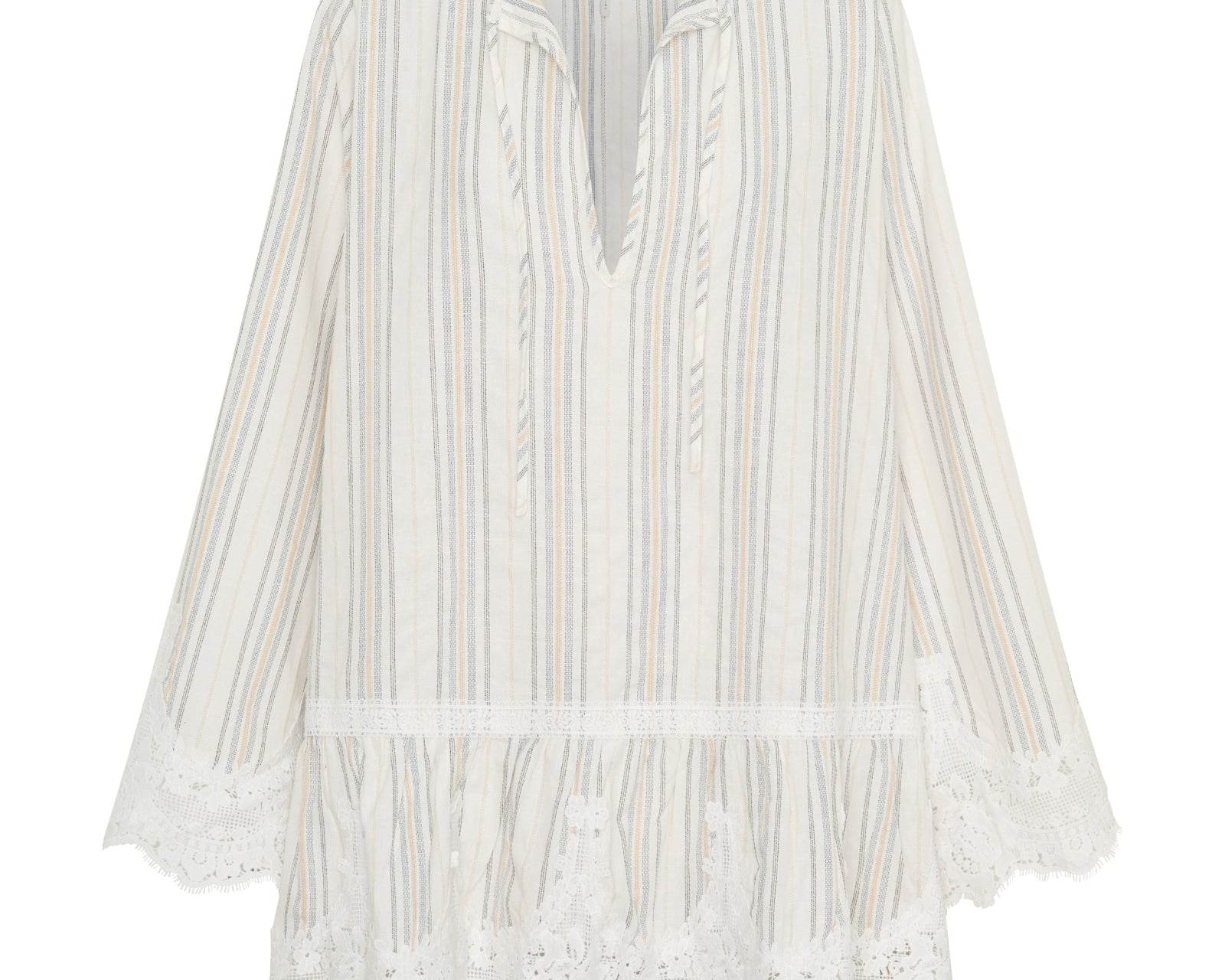 Moonlight Prairie Lace Longsleeve Mini Dress - White Stripe
