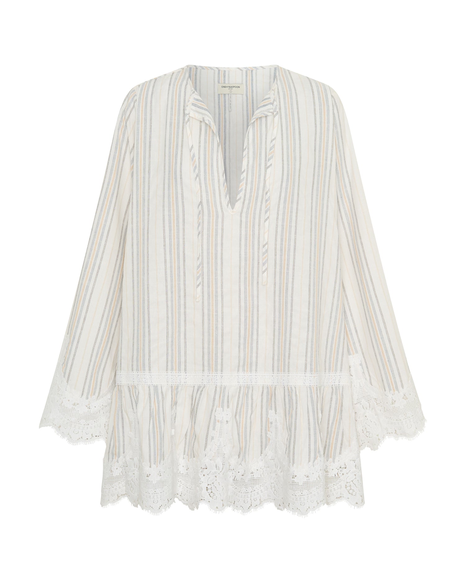 Moonlight Prairie Lace Longsleeve Mini Dress - White Stripe