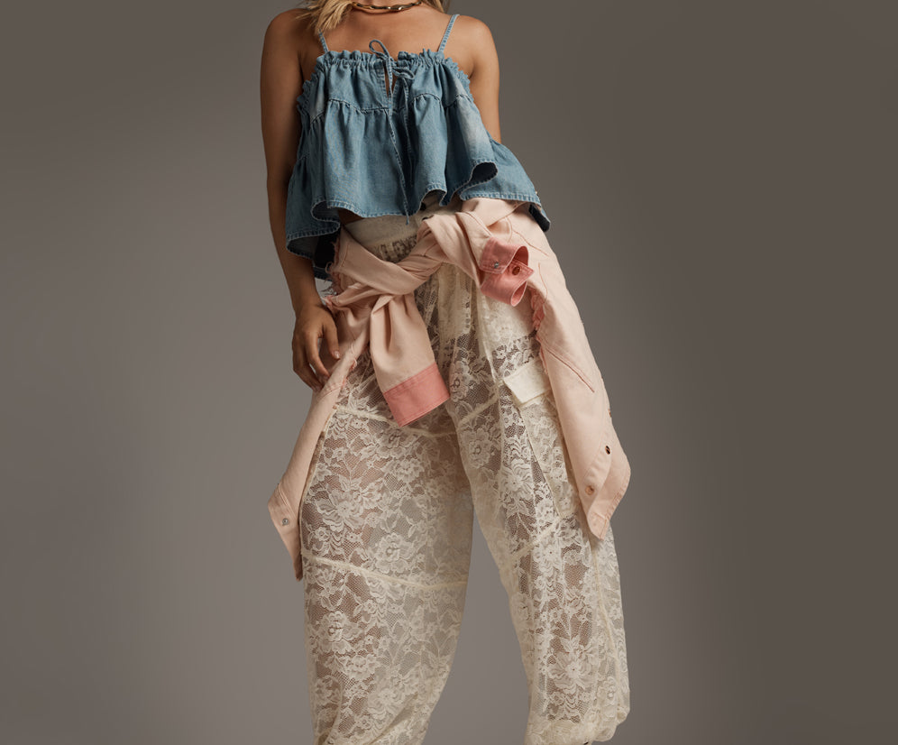 Savage Romance Utility Lace Pants - Vintage White