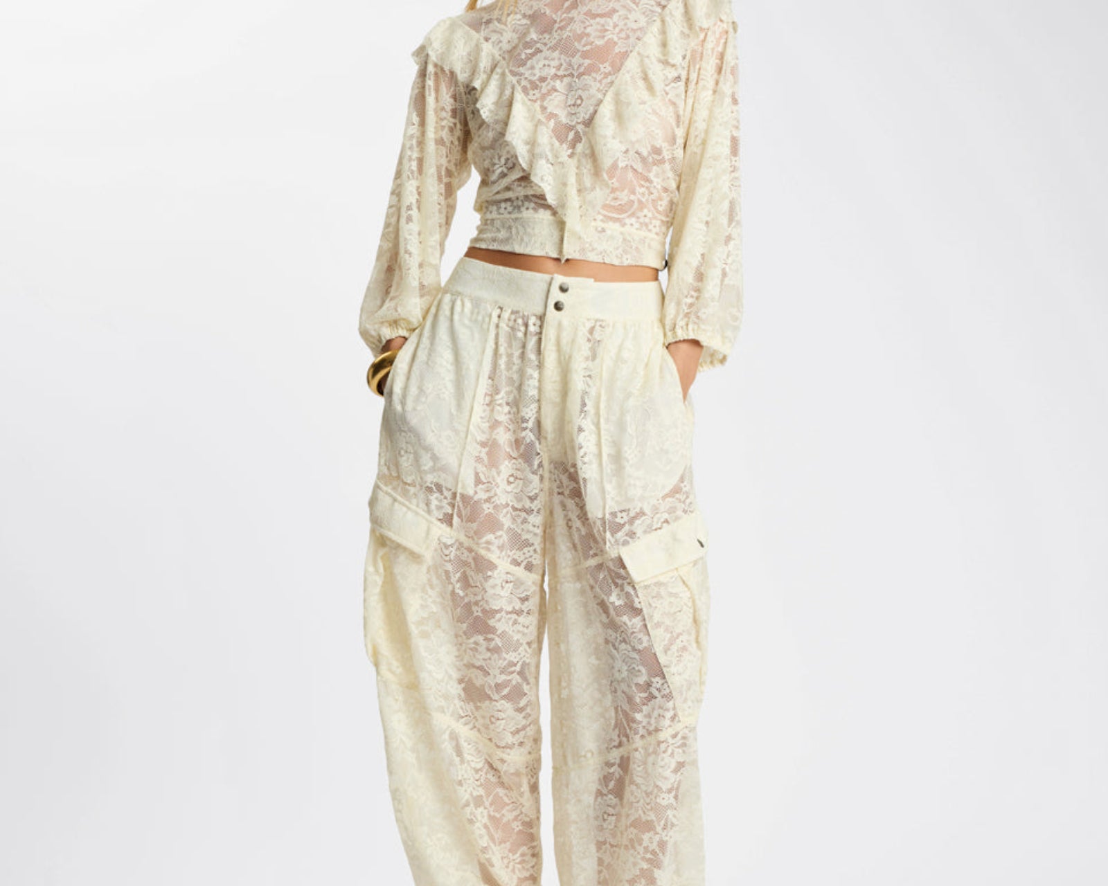 Savage Romance Utility Lace Pants - Vintage White