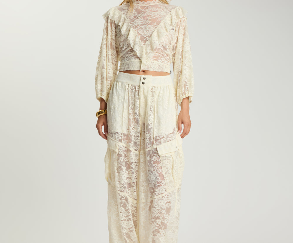 Savage Romance Utility Lace Pants - Vintage White
