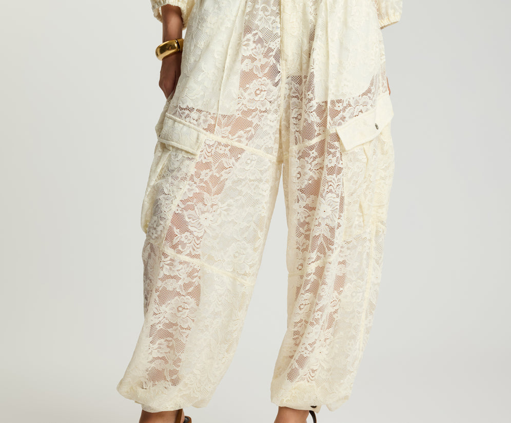 Savage Romance Utility Lace Pants - Vintage White