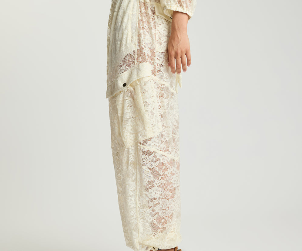 Savage Romance Utility Lace Pants - Vintage White