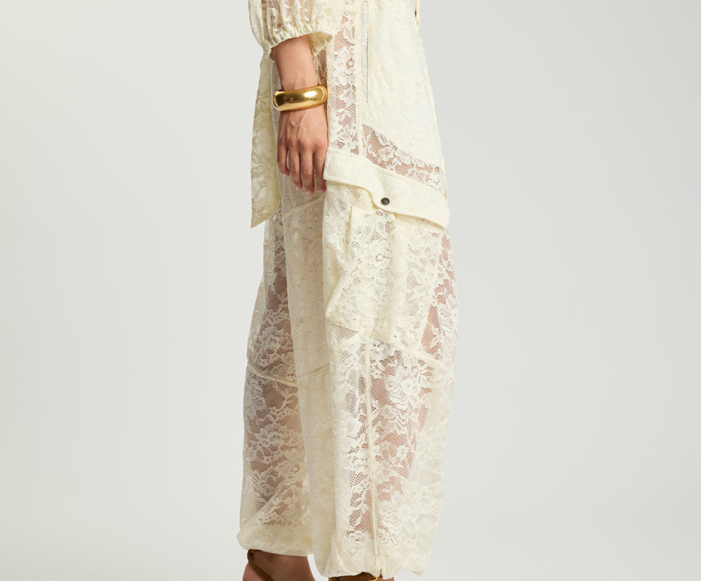 Savage Romance Utility Lace Pants - Vintage White