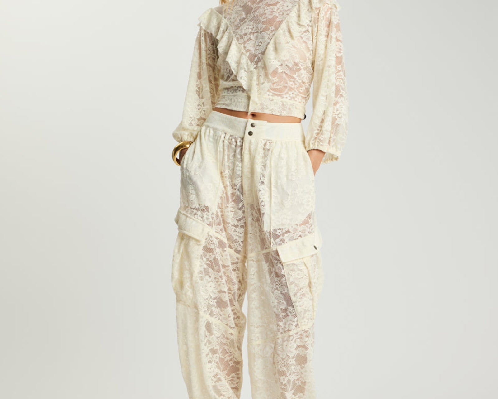 Savage Romance Utility Lace Pants - Vintage White
