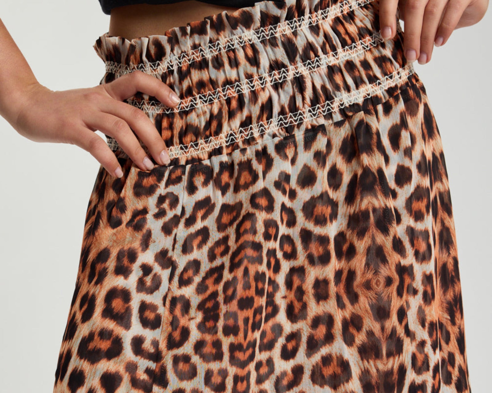 Sheer Shirred Elasticated Maxi Skirt - Leopard Print