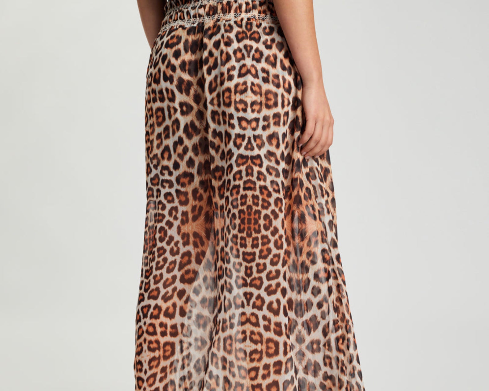 Sheer Shirred Elasticated Maxi Skirt - Leopard Print