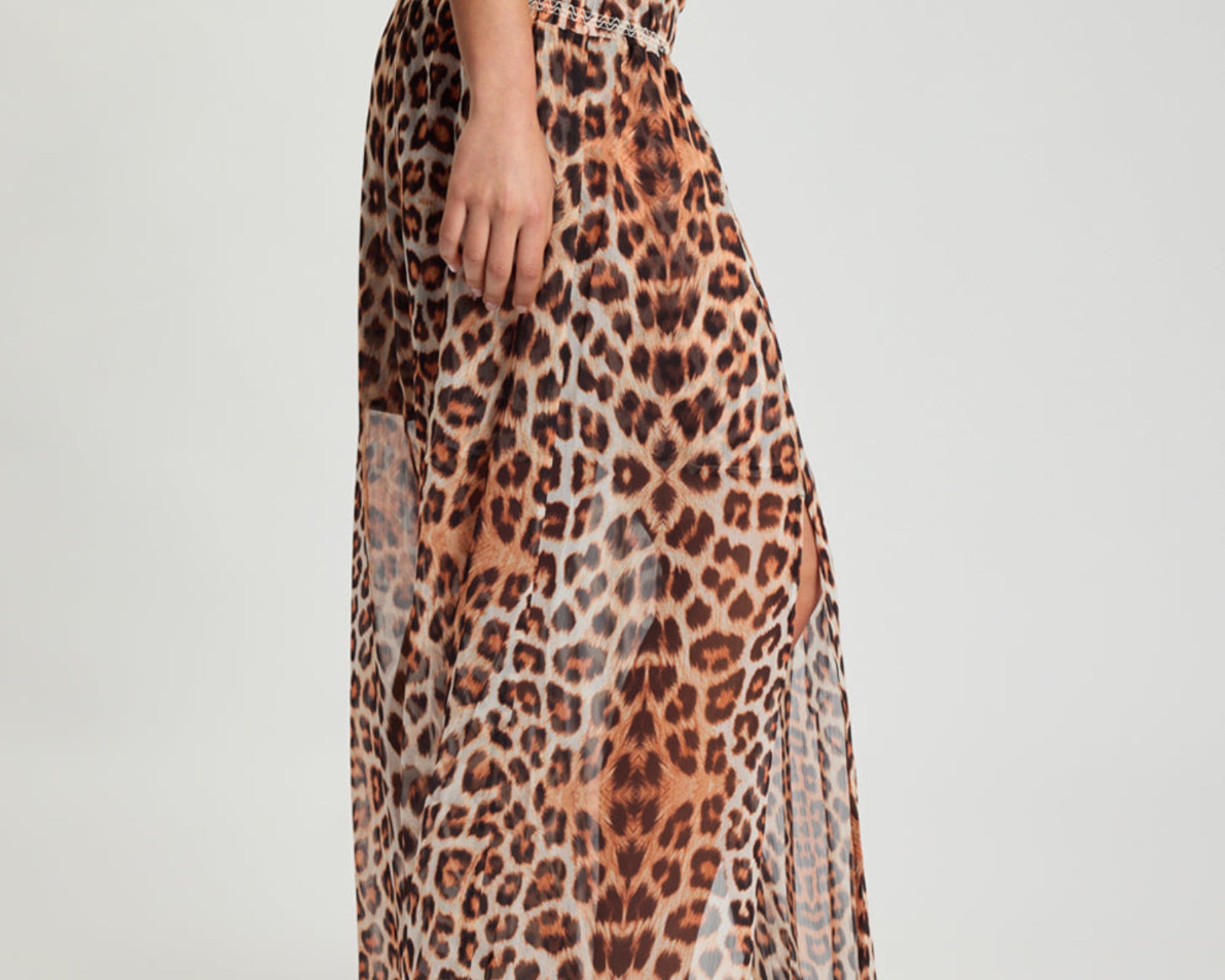Sheer Shirred Elasticated Maxi Skirt - Leopard Print