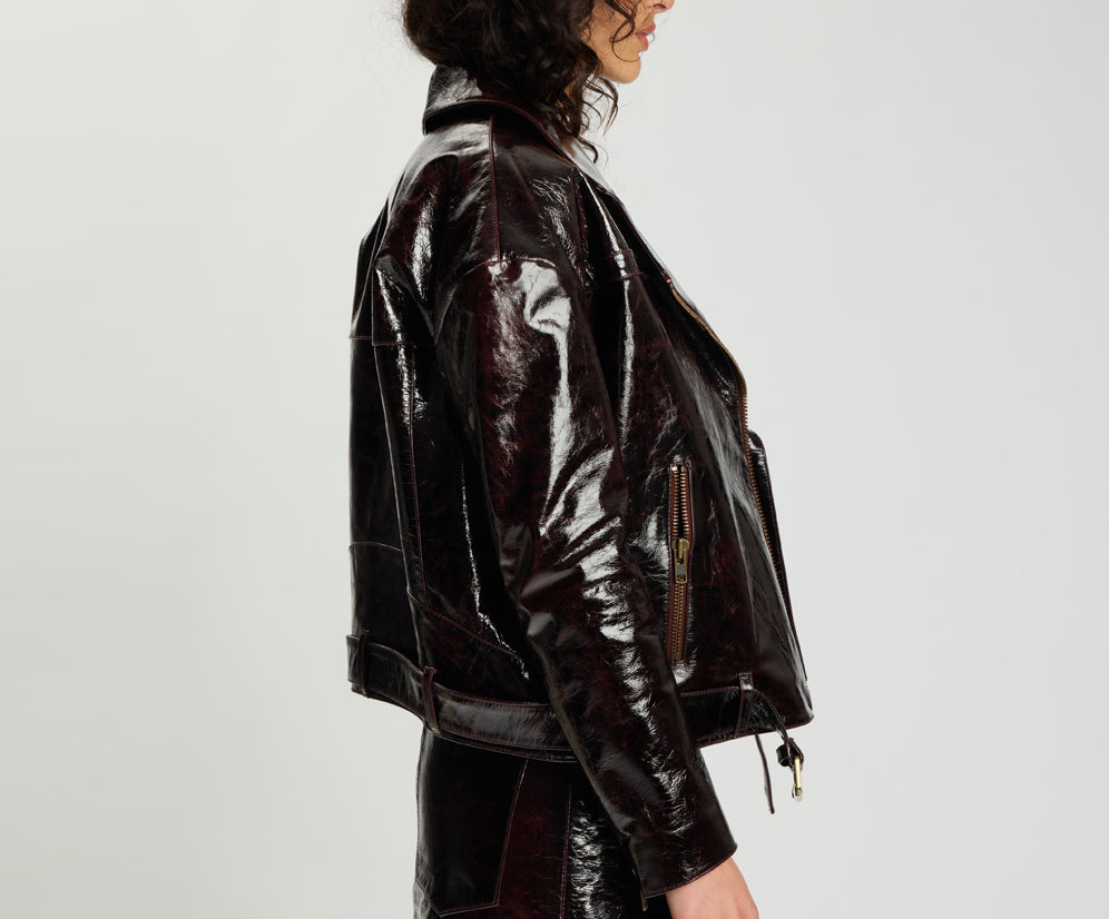 Obsidian Moto Zip Leather Jacket - Merlot
