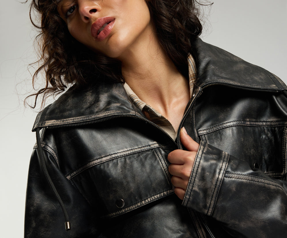 Atlas Utility Leather Jacket - Worn Black