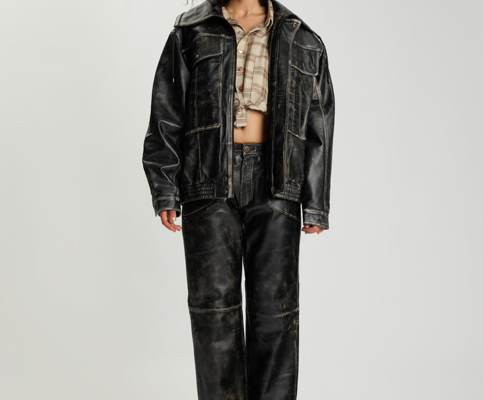 Atlas Utility Leather Jacket - Worn Black