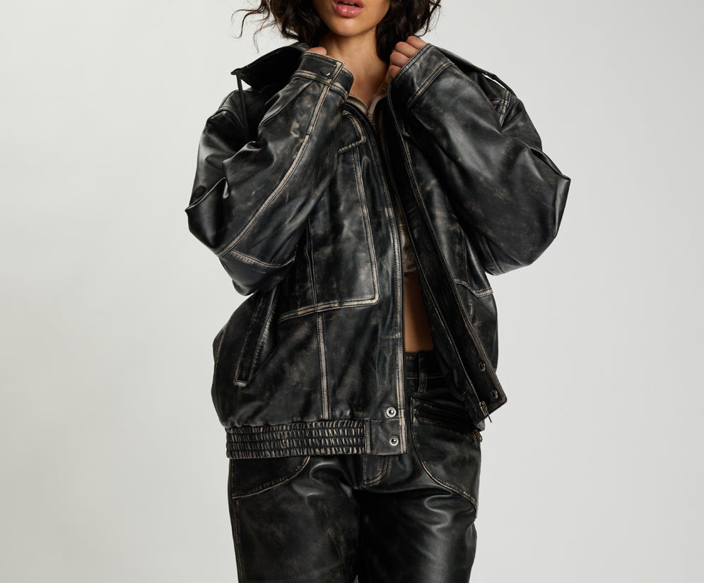 Atlas Utility Leather Jacket - Worn Black
