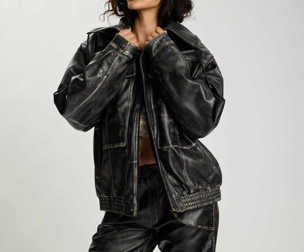 Atlas Utility Leather Jacket - Worn Black