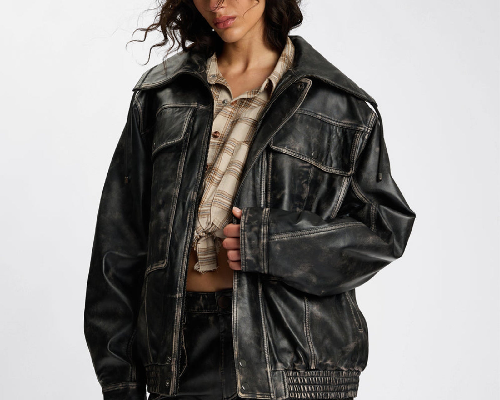 Atlas Utility Leather Jacket - Worn Black