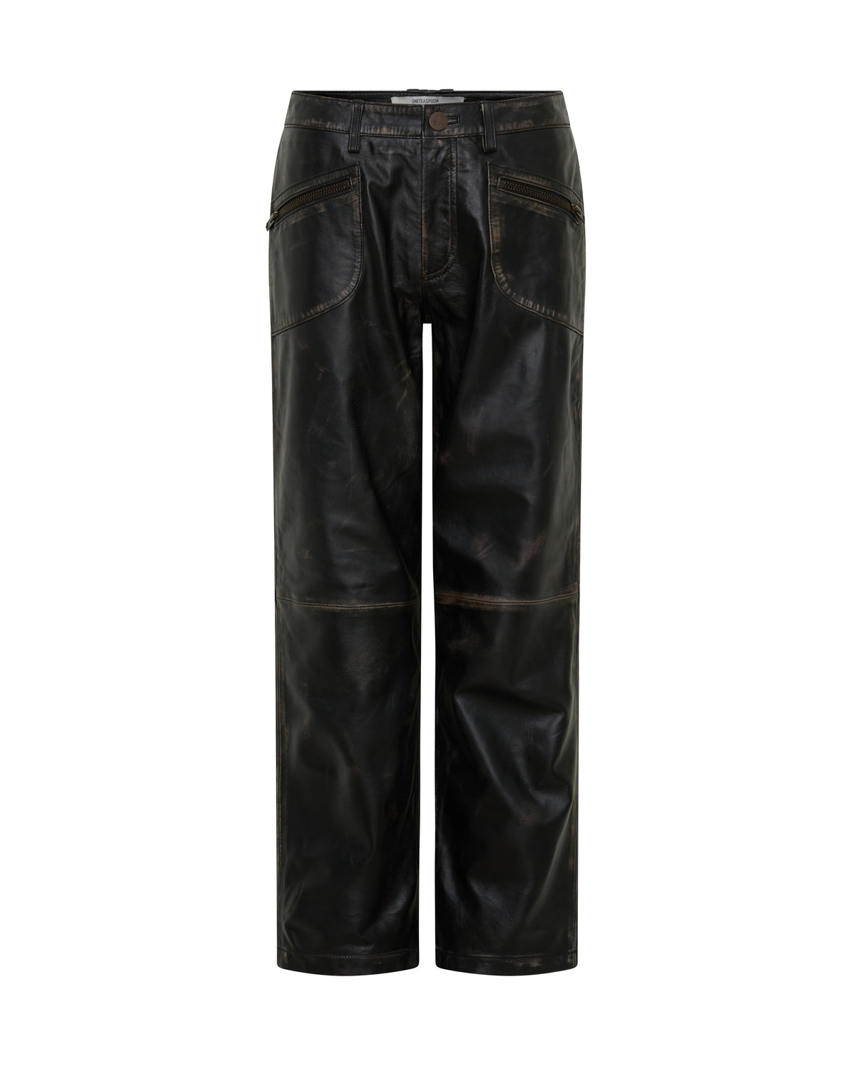 Atlas Carrot Leg Mid Waist Leather Pants - Worn Black