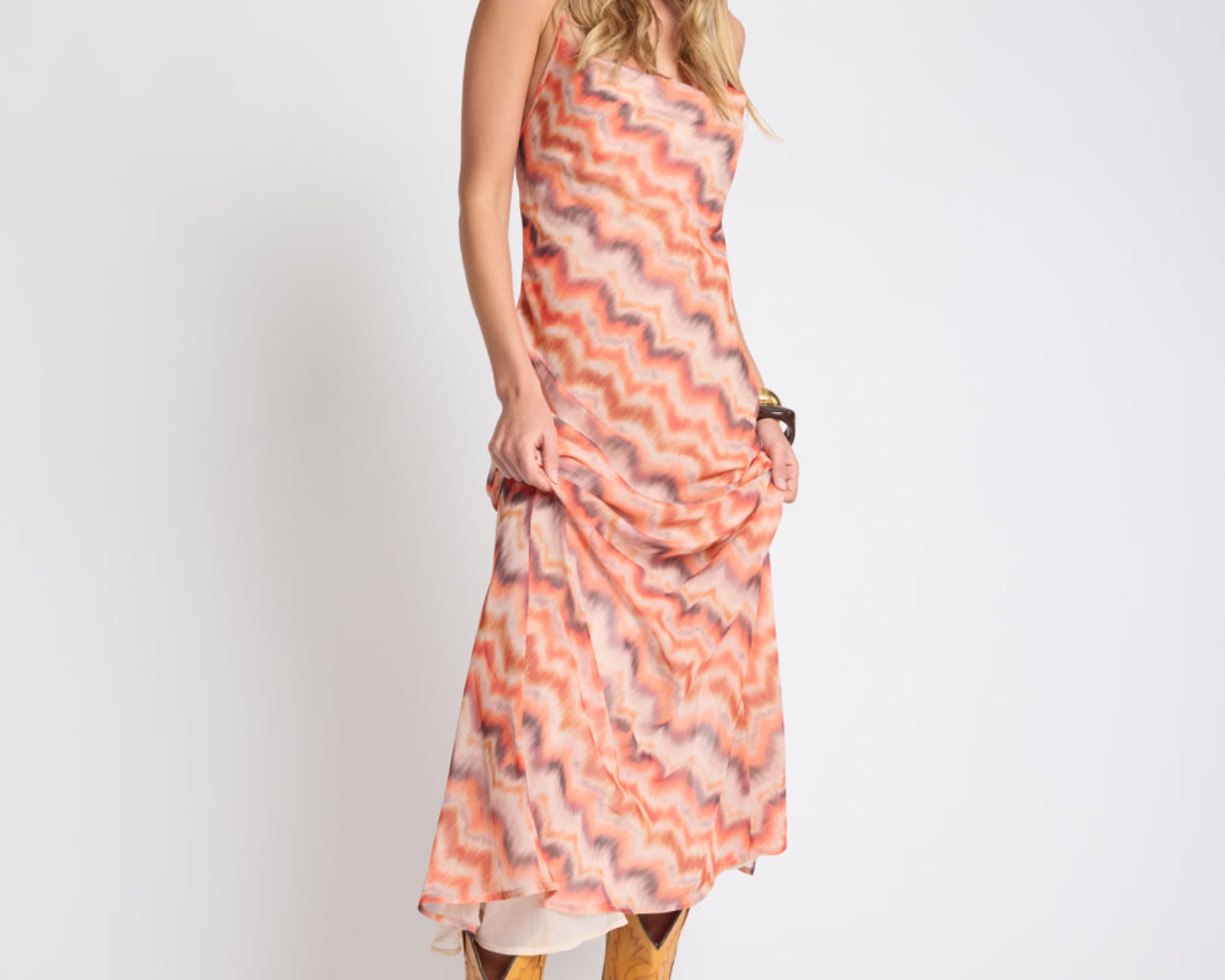 Jagger Maxi Slip Dress - Sunset Chevron Print