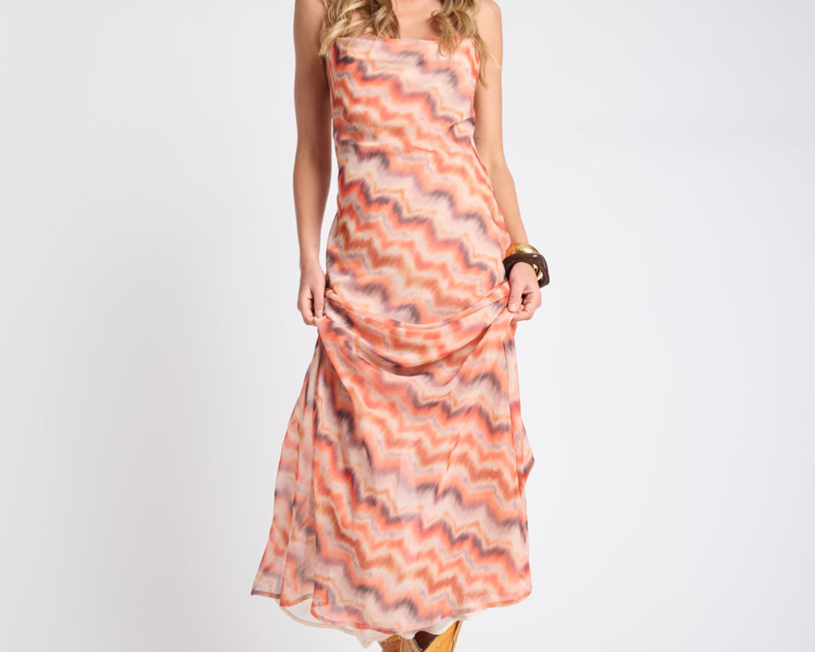 Jagger Maxi Slip Dress - Sunset Chevron Print