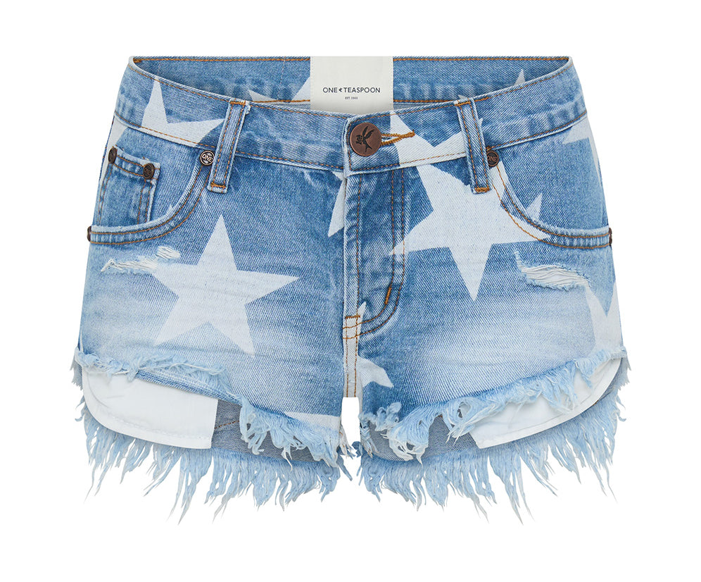 Dukes Low Waist Mini Denim Shorts - Starwash Blue