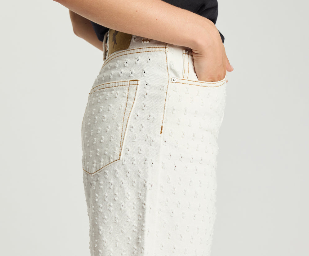 Rebel Rise High Waist Long Length Denim Shorts - Drilled White Beauty